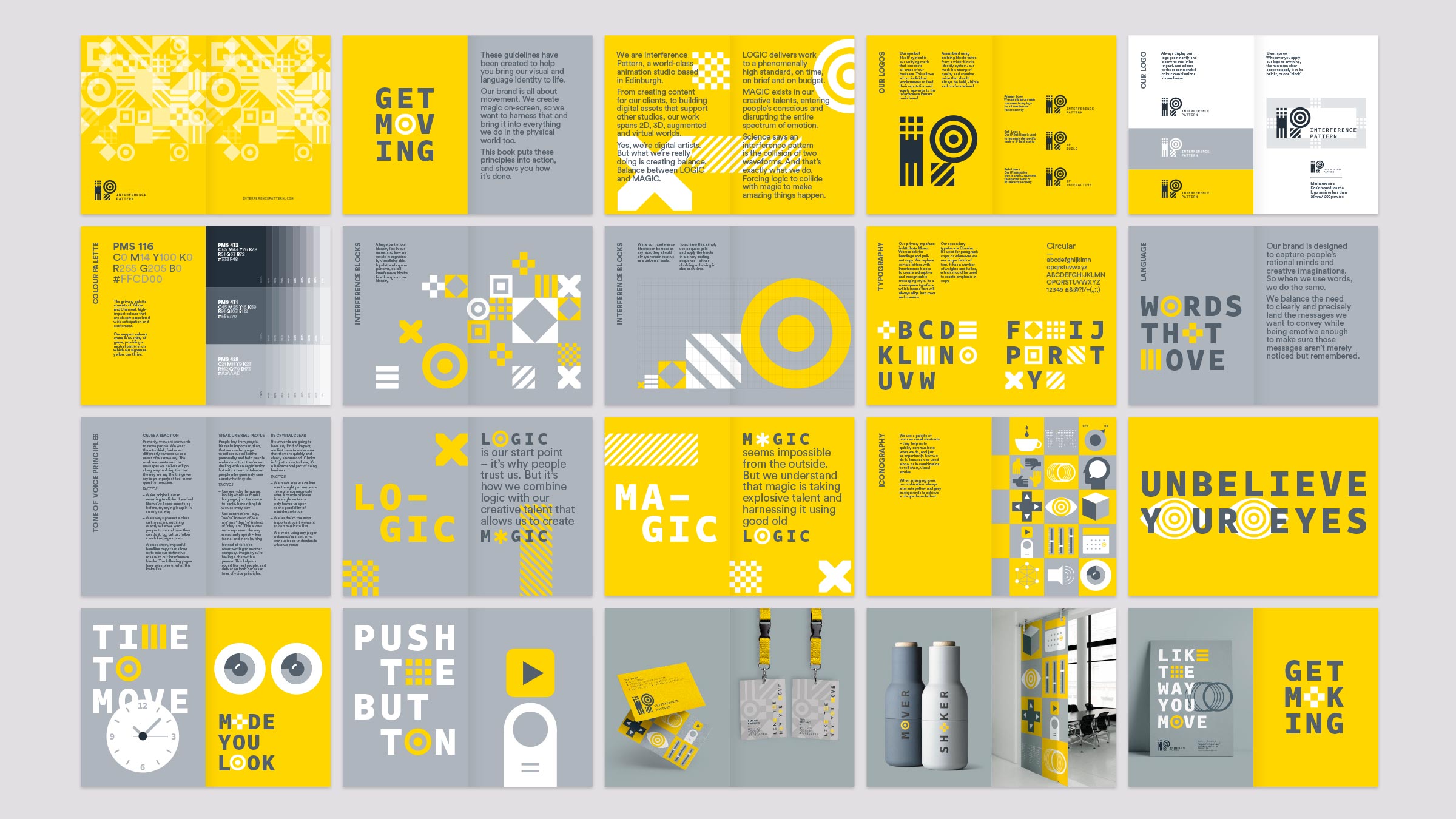 Interference Pattern animation studio brand guidelines designed by Monumentum Brands